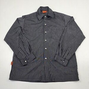 Versace DOL.M Shirt Mens XL Black Gray Striped Button Down Long Sleeve Medusa